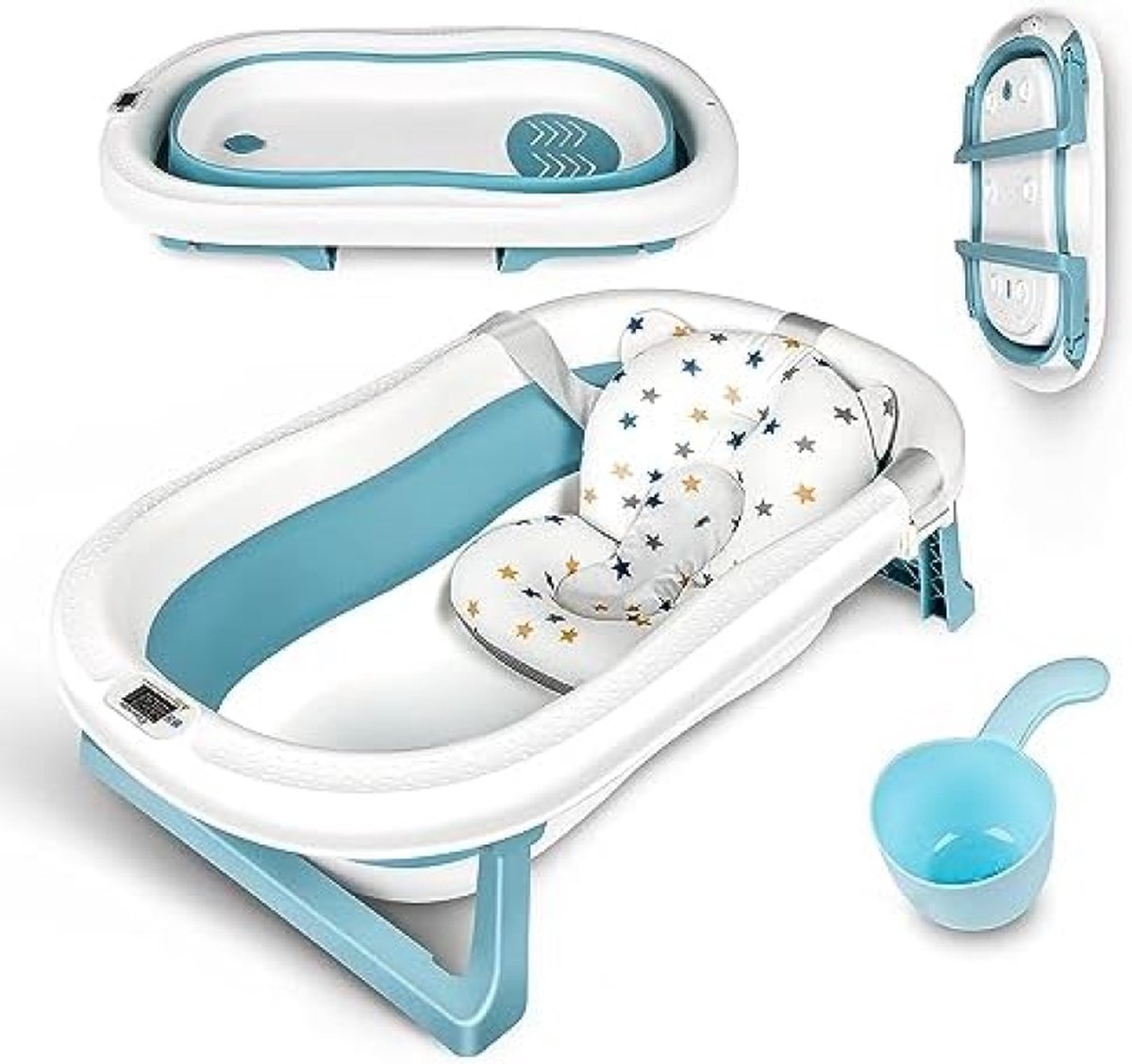 Goedkoopste Groot Babybad Met Badstandaard, Ergonomisch Babybad Met Inklapbare Badstandaard, Inklapbaar Bad Met Antislip, Opvouwbaar Bad Voor Pasgeborenen | Shampoo Beker