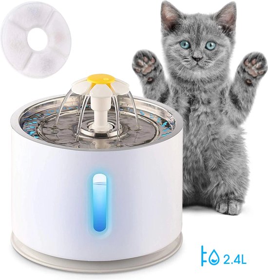 MQVXT Cat Fountain,BPA-vrije 2,5L kattendrinkfontein, ultrastille kattendrinkfontein, LED-licht drinkfontein, hondendrinkfontein, met actief koolfilter en intelligente pomp (zwart