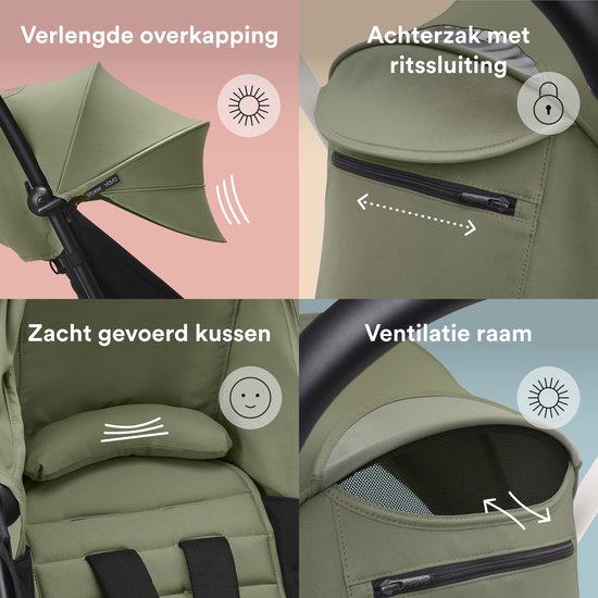 Stokke YOYO 6 Color Pack, Olive - Alleen textiel: zitkussen, uitschuifbare luifel en achterzak met ritssluiting - Vereist YOYO-frame (apart verkrijgbaar