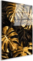 Peinture sur verre feuilles tropicales dorées – Décoration murale élégante en plexiglas pour intérieur de Luxe – Décoration de la maison – Peinture sur verre acrylique 60 x 90 cm