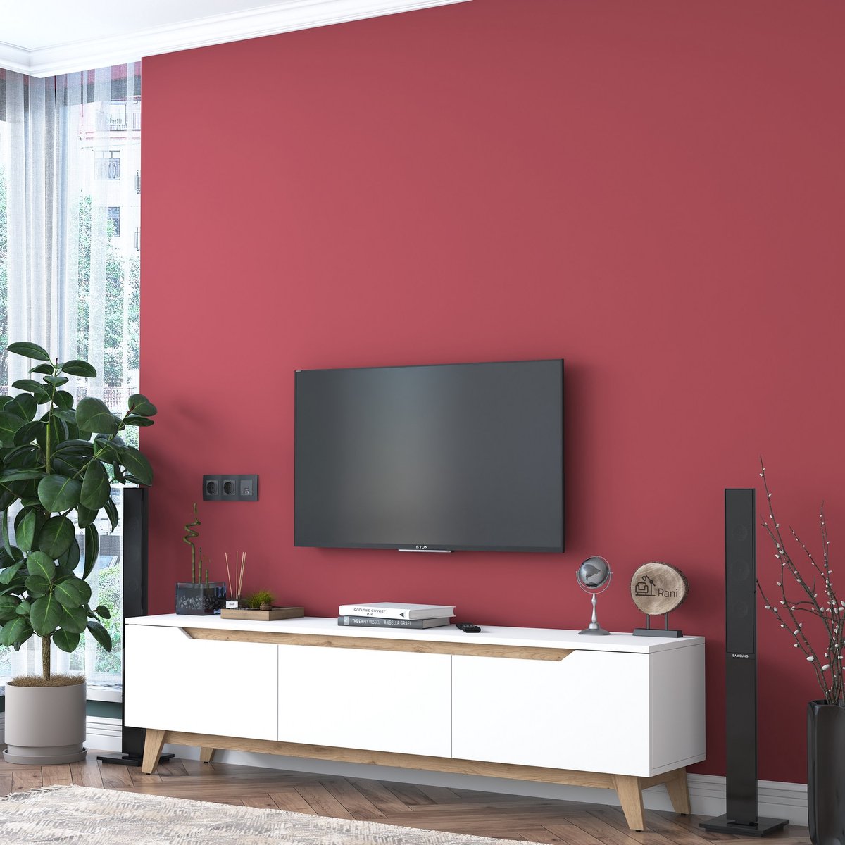D1 TV-meubel | 100% MELAMINE | Wit, Walnoot - Emob - TV-meubel - Wit - Melamine
