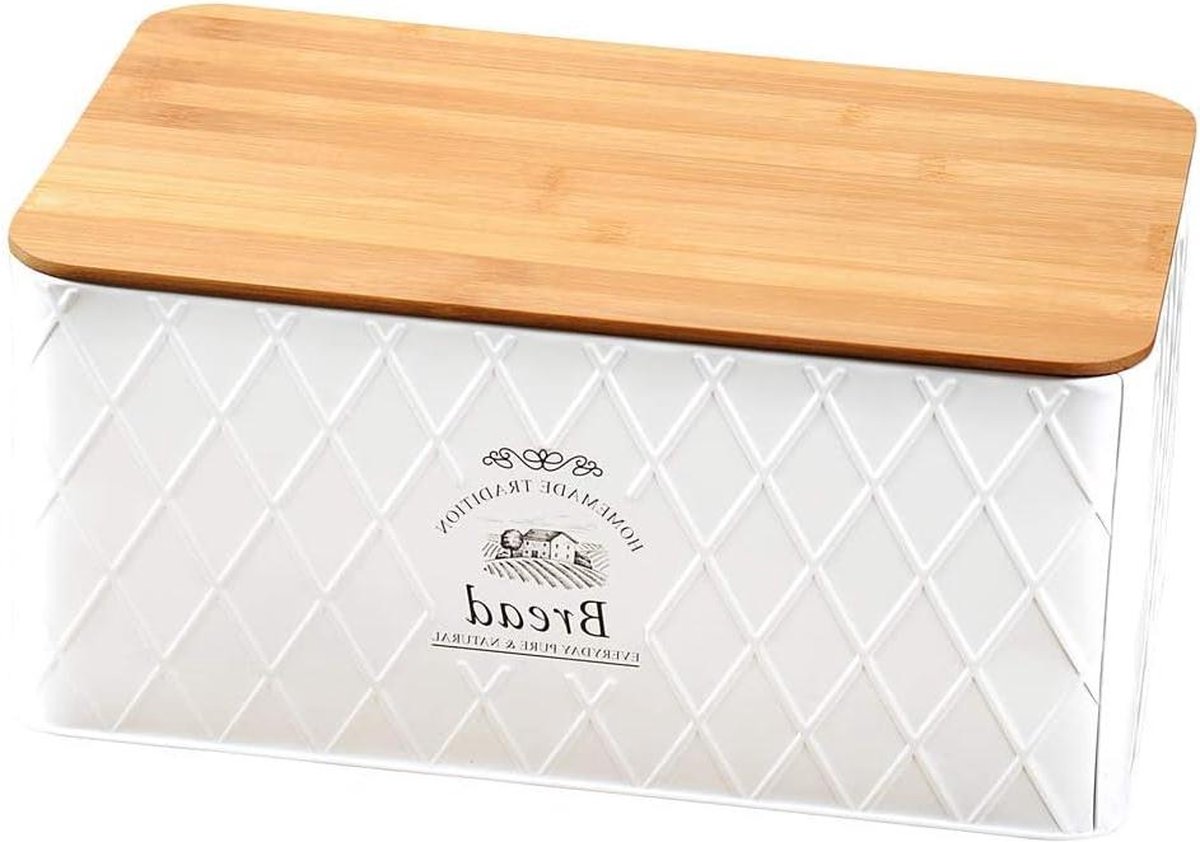 Broodtrommel Landhuis metaal wit - Grote broodtrommel van 32 x 15 x 21 cm