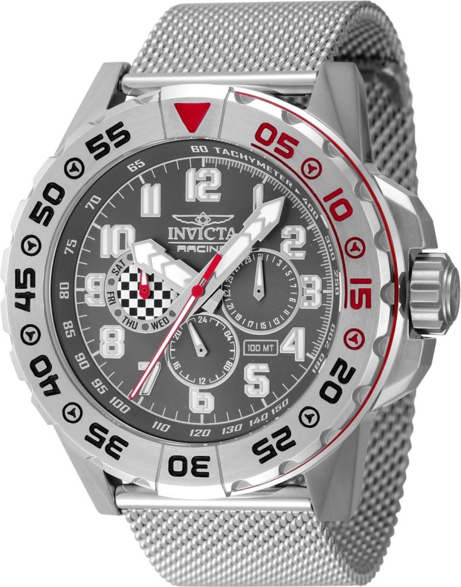 Invicta Racing 47213 Heren Horloge - Waterdicht - Analoog - Quartz Uurwerk - Roestvrij Staal met grijze Wijzerplaat - 48mm