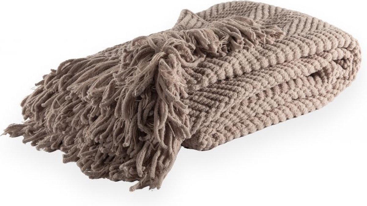 Tiseco Deken RENEE - warm gebreide structuurplaid - 150x200 cm, Taupe
