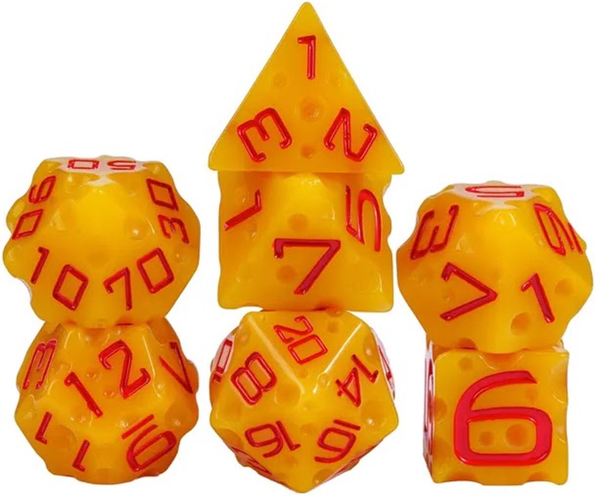 Lapi Toys - Dungeons and Dragons dobbelstenen - DnD Dice - Polydice - Dobbelstenen Dungeons Dragons - D&D dobbelstenen - DnD Dice Set - 1 set (7 stuks) - In Kaasblokjes ontwerp - Resin - Geel