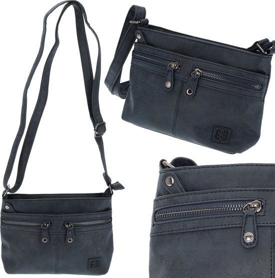 Enrico Benetti Crossbodytas voor Dames | Imitatieleer - 25x17x7cm - Navy | Ideaal Crossbodytas voor Reizen & Dagelijks Gebruik | Handtas met Ritssluiting, 5 Vakken & Verstelbare Schouderband