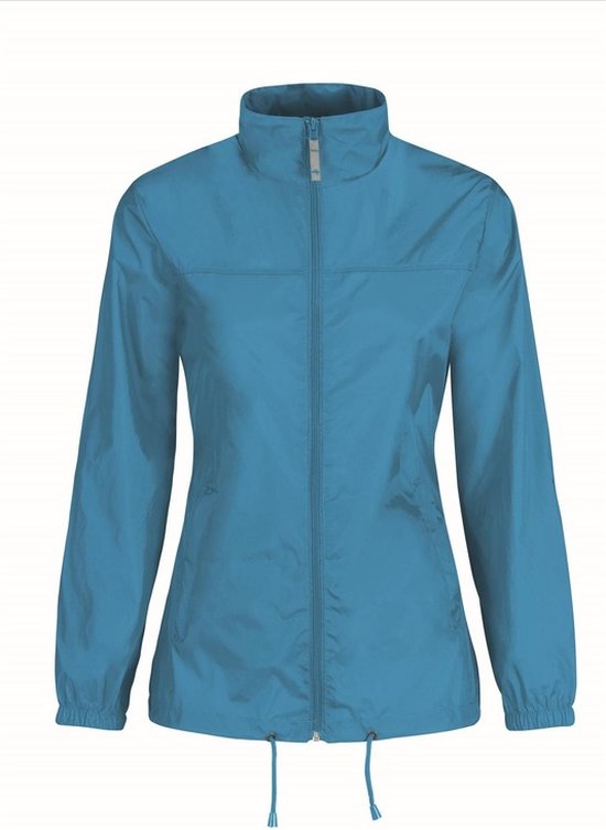 Veste aquamarine pour femme, col montant, fermeture éclair et cordon de serrage.