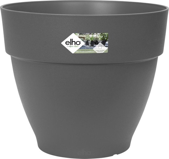 Elho Vibia Straight Rond 30 Cm – Pot De Fleurs Extérieur Anthracite, Plastique Recyclé, Ultra Résistant