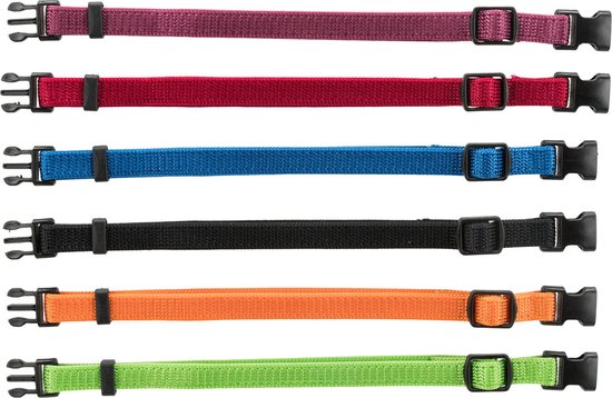 Trixie Puppy Halsband 17-25cm set paars-rood-blauw-zwart-oranje-appeltjesgroen 6st