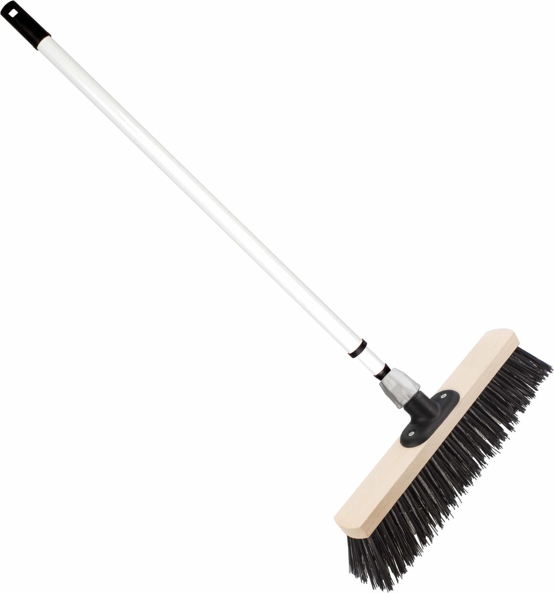 Goedkoopste Staaldraad straatbezem/buitenbezem 40 cm met metalen telescoopsteel wit 80 - 130 cm - Harde buitenbezems