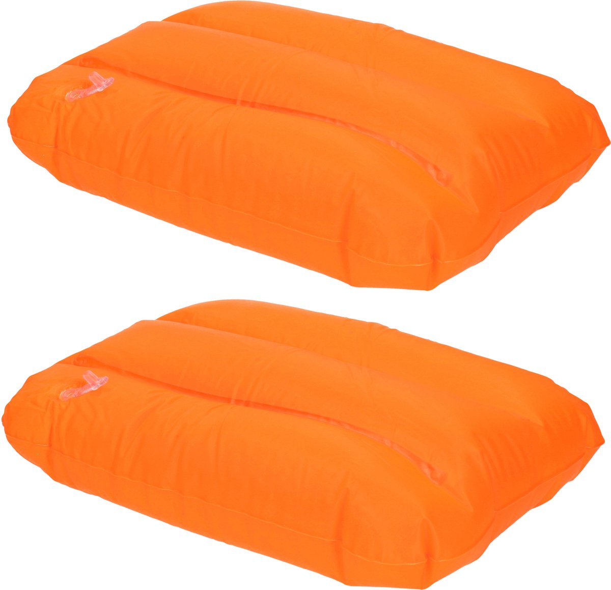 Bol.com 2x Opblaasbare kussentjes oranje 28 x 19 cm - Reiskussens - Opblaasbare kussens voor onderweg/strand/zwembad aanbieding