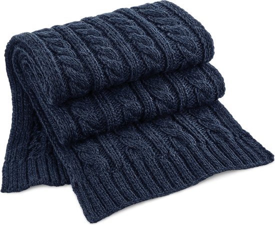 Beechfield warme kabel gebreide winter sjaal - navy blauw - Luxe kwaliteit - 100% acryl - Dames/heren/volwassenen