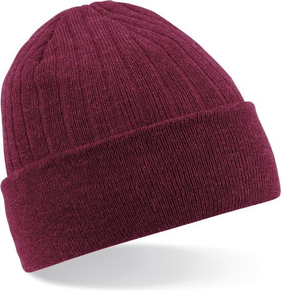 Bonnet homme/femme Thinsulate Bonnet d'hiver 100% laine acrylique rouge - bordeaux - chapeaux basiques chauds - Tissu double épaisseur