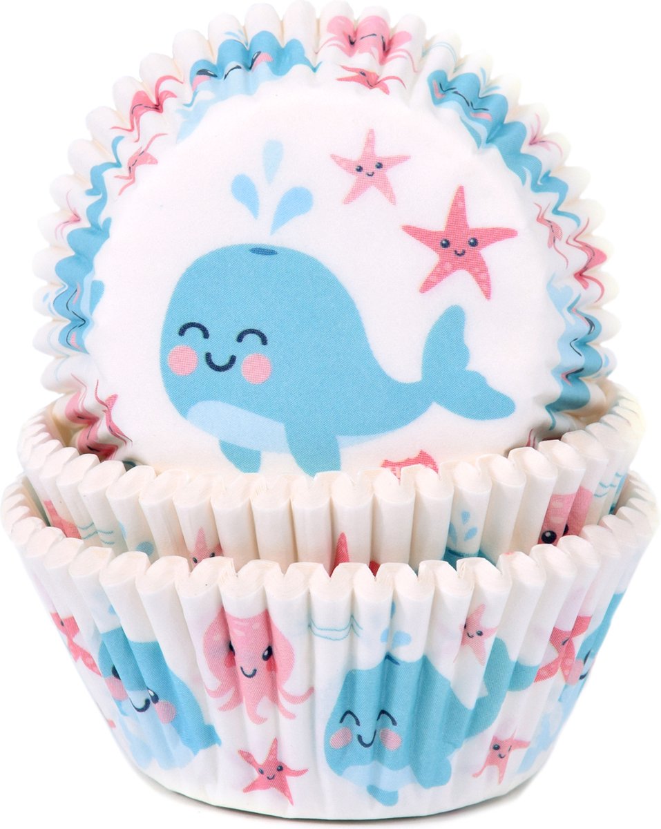 House of Marie Cupcake Vormpjes - Walvis - pk/50 - Baking Cups voor Muffins en Cupcakes