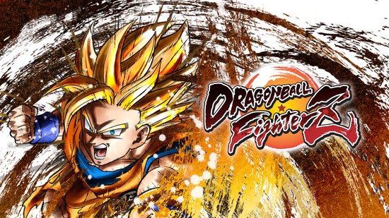 De voorkant van Dragon Ball FighterZ met Goku, met stekelhaar en een oranje gevechtspak.