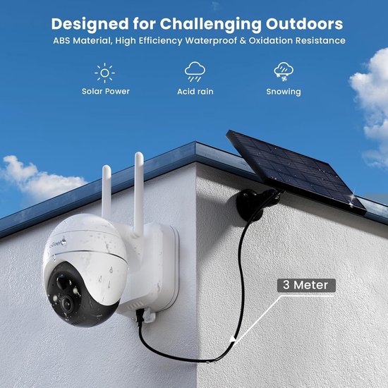 ieGeek 5MP Beveiligingscamera's Draadloos Buiten, Zonnecamera Buiten Draadloos WiFi 360° PTZ Op Batterijen Met Spotlight & Sirene/Bewegingsdetectie/Kleuren Nachtzicht/2-Weg Audio/IP65, Werkt met Alexa, 4 stuks van ieGeek — afbeelding 2