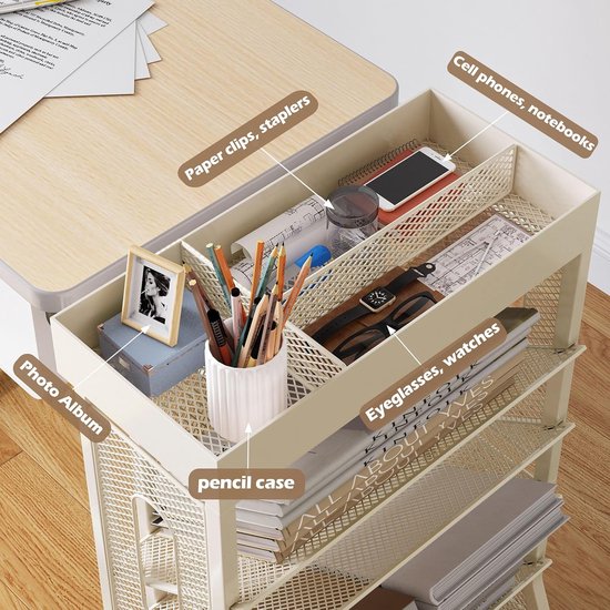 Whemyreat Mobiel boekenkast op wieltjes, beweegbare boekenkast met 5 etages, boekenkast met afneembare rolwagen van kunststof, smalle rolwagen voor woonkamer, slaapkamer en keuken