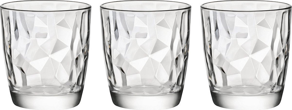 Bormioli Rocco diamond serie waterglazen / sap glazen - 30 cl - 3 Stuks - Italiaanse kwaliteit - Vaatwasser bestendig