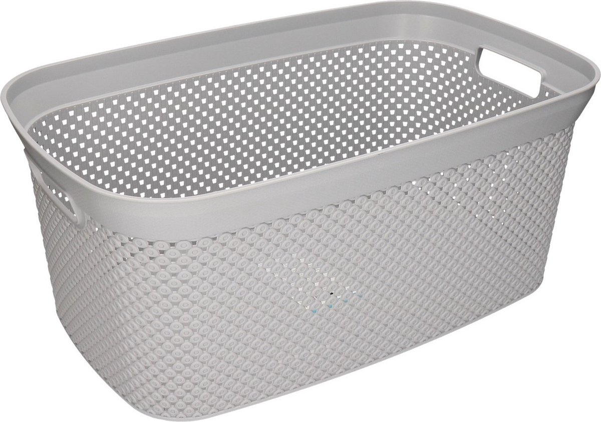 Storage Solutions wasmand - 3x - 35 liter - grijs - 54 x 34 x 23 cm - Kunststof - Draagmand