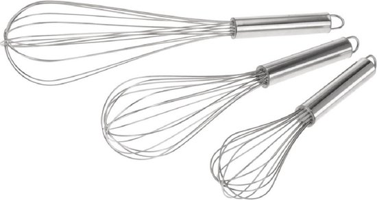 garde/klopper set - 3-delig - zilver - 22/26/31,5 cm - rvs - kloppers - keukenhulp - voor koken en bakken - Keukenbenodigdheden - Eten bereiden