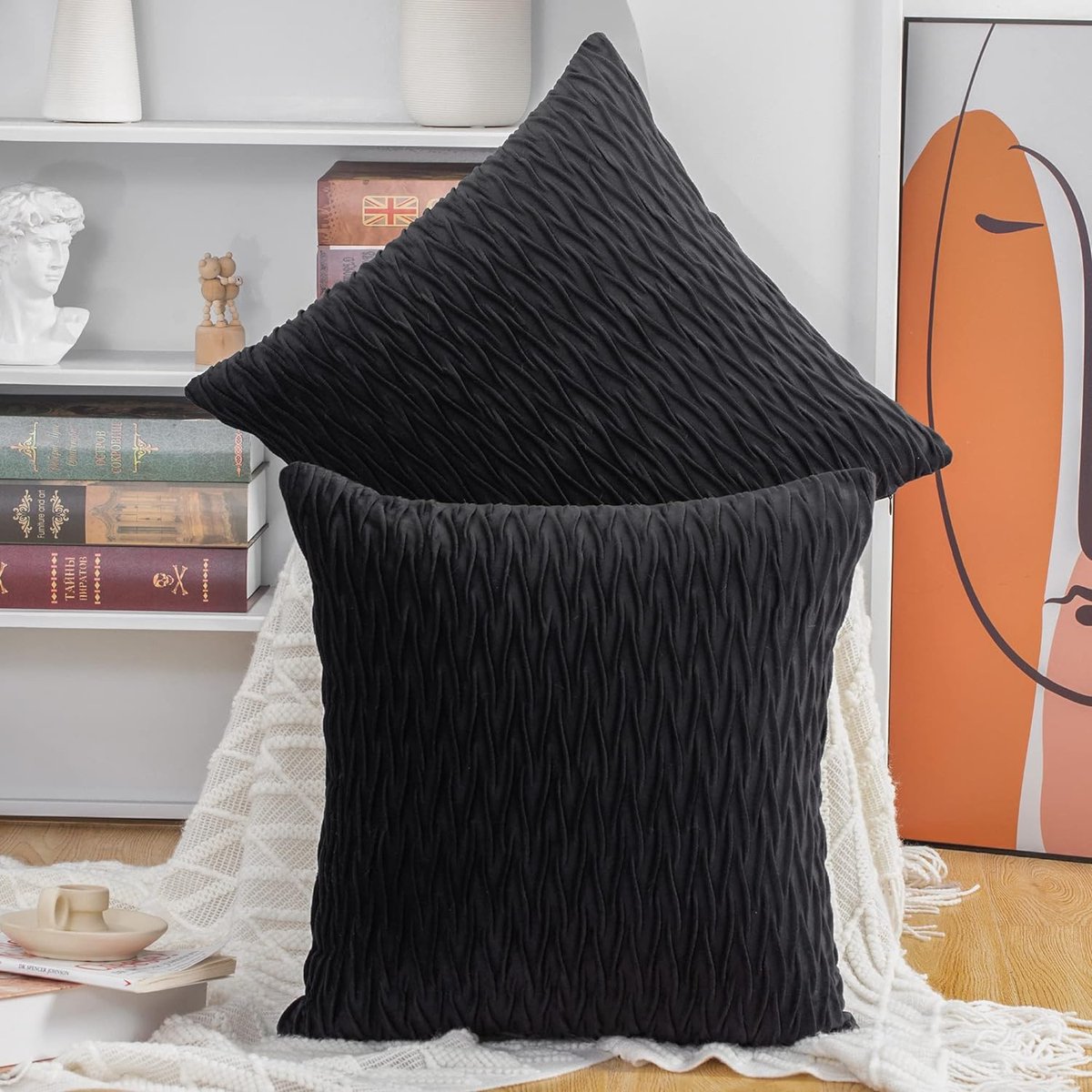 Riokem ® Luxueuze Fluwelen Sierkussenhoezen Set van 2 voor Bank en Slaapkamer zwart