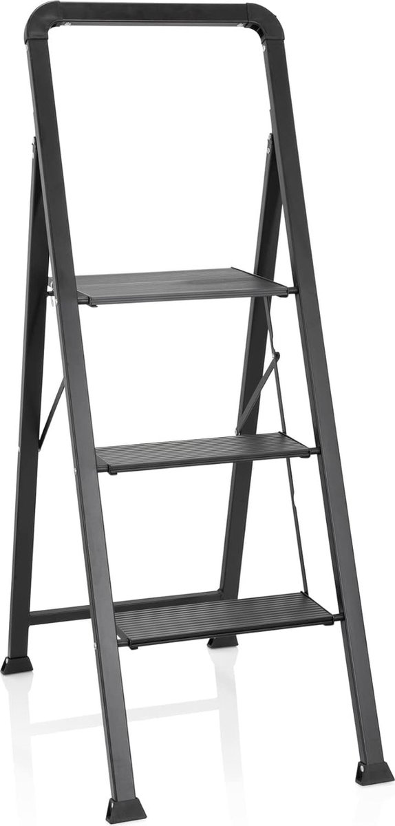 Riokem ® Opvouwbare ladder, 3 treden, aluminium trapladder, maximale belasting 150 kg, zwart