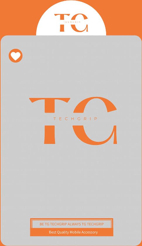 Logo 'TG Techgrip' op een oranje en grijze achtergrond.