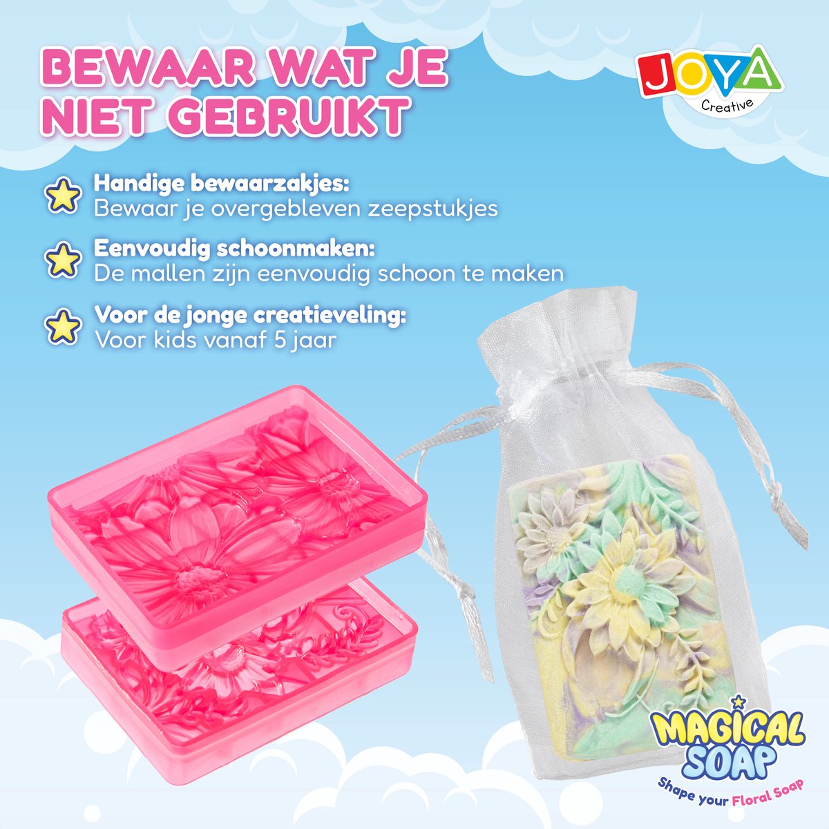 Zeep Maken Kinderen - Knutselset - Zeep Maken Inclusief 8 Kleuren Zeepklei, 2 Zeepvormen - Speelgoed Meisjes 5 jaar - Joya Creative — afbeelding 4