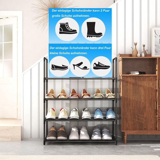 Étagère à chaussures structure tubulaire en acier - Grande capacité 3-6 niveaux - 9-18 paires - Salon couloir chambre