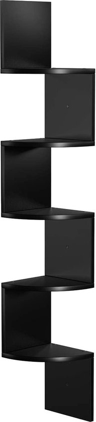 Bibliothèque Rootz - Murale - Étagère d'angle - Étagère flottante - Zwart/ Noyer - Wood d'ingénierie - 20 x 20 x 127,5 cm