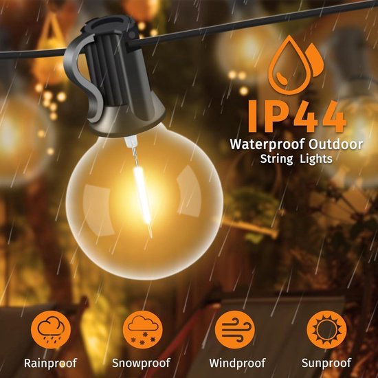 Romwish Lichtketting IP44 Waterdicht G40 Lampen Romwish LED Lichtketting Buiten - 12 Meter, 13 1 G40 Lampen, IP44 Waterdicht, Dimbaar (geen Dimmer Inbegrepen) Voor Tuin Balkon Terras
