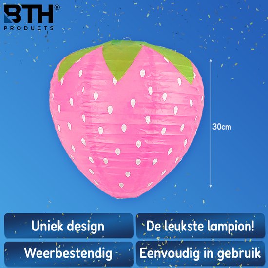 Lampion - Sint Maarten - Lampionstokje - Lichtje - Aardbei - Treklampion - Papier - Kind - Roze - Versiering - 1 Stuk van BTH — afbeelding 3