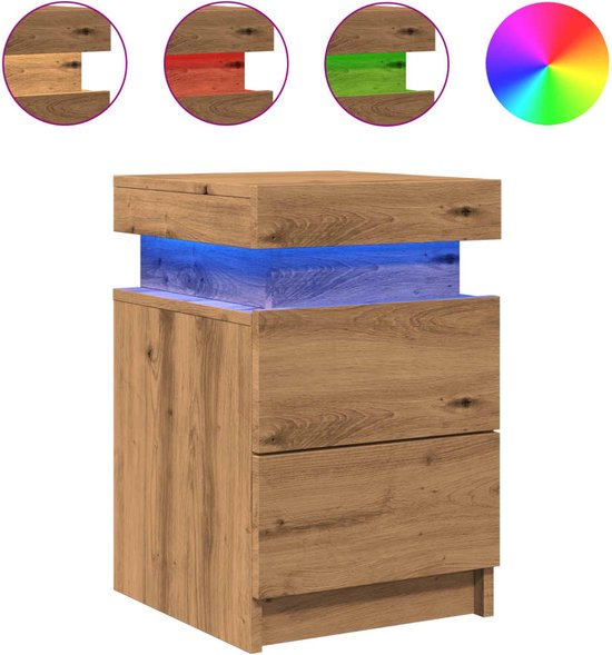 VidaXL nachtkastjes met LED-verlichting - zwart, 35 x 39 x 55 cm, 2 stuks | Nachtkastjes
