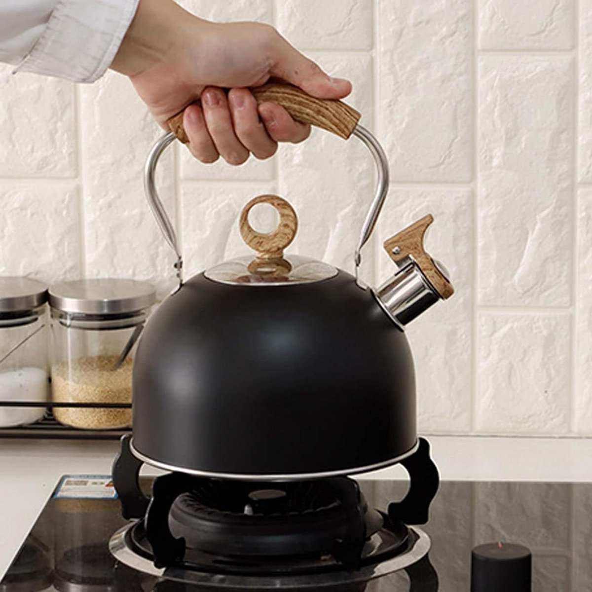 Fluitketel Grote 2.5 liter roestvrijstalen theepot met handvat voor elektrisch fornuis gasfornuis Zwart