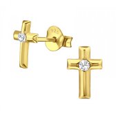 Boucles d'oreilles en argent | Boucles d'oreilles | Boucles d'oreilles clous plaqué or , croix avec cristal