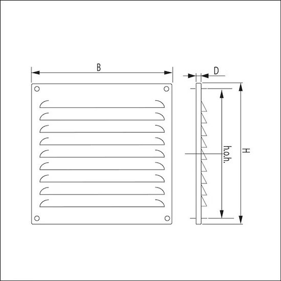 Grille Weha Vane 200x200mm, acier inoxydable 304