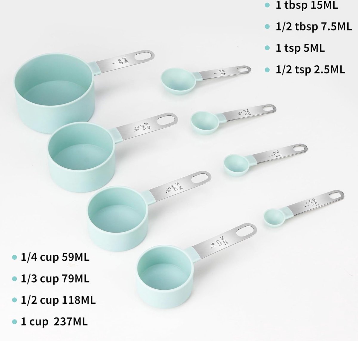 8-delige maatbekers en lepel set - kunststof maatbeker en lepel met