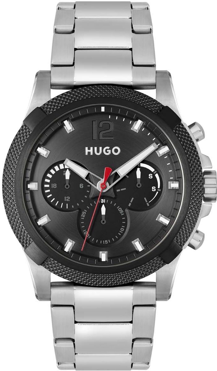 HUGO HU1530295 #IMPRESS FOR HIM Heren Horloge - Chronograaf - Mineraalglas - Staal - Zilverkleurig - 46 mm breed - Quartz - Vouw-Vlindersluiting