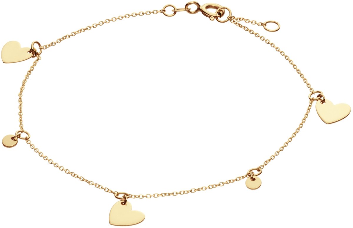 Glow 204.1200.19 Dames Armband - Schakelarmband - Sieraad - Hart - 14 Karaat Goud - Anker - 7 mm breed - 19 cm lang