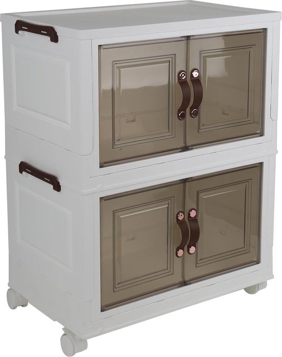 GIANTEX Boîte de Rangement à Roulettes 125 L en Plastique- 3 Caisses Rangement Pliables et Empilables avec 2 Portes- Blanc - Maison