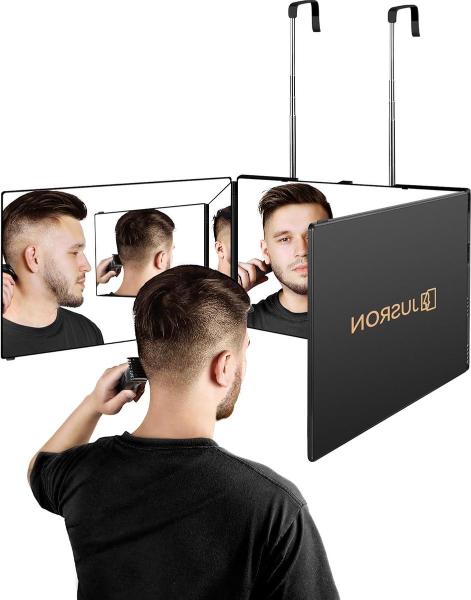 Goedkoopste 360 graden ophangbare klapspiegel voor zelf haren knippen - 3-delige make-upspiegel met hoogteverstelling voor scheren - kappersspiegel voor make-up en scheren scheerspiegel wandmodel