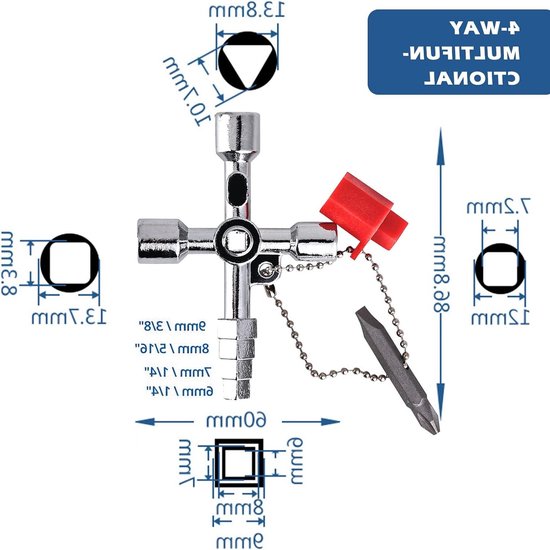 Foto: Multifunctionele sleutel vierkante sleutel driehoekige sleutel schakelkastsleutel kraansleutel ontluchtingssleutel waterklok stroommeter radiator lift html content nodig buitenkraan sleutel
