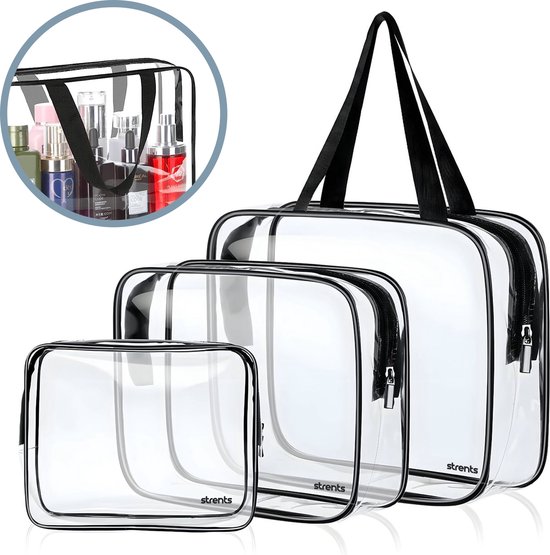 Strents® Toilettas Set voor Toiletartikelen – Reis - Transparante Travel Organizer Bag 3-Pack
