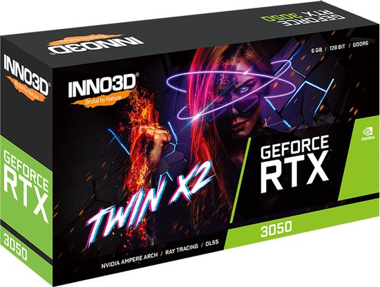 INNO3D GEFORCE RTX 3050 6GB TWIN X2 – Videokaart – 6 GB GDDR6 – PCIe 4.0 – 1x HDMI, 1x DisplayPort, 1x DVI-D