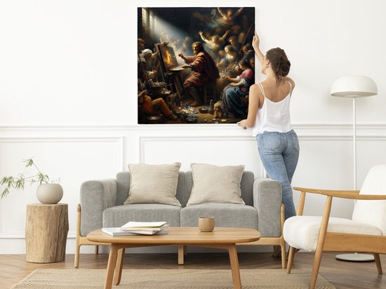 Acryl rembrandt schilderij | Kleurrijk meesterwerk: een ode aan de oude meester Rembrandt | Kunst - 20x20 centimeter op Canvas | Foto op Canvas