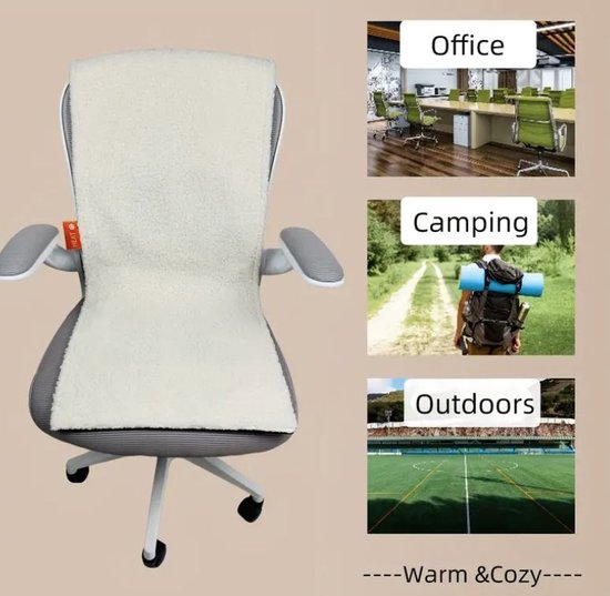 Heat - Warmtedeken - Duurzaam & Draadloos - Infrarood warmtedeken - Verwarmd stoelkleed - 40x100 cm - Woolly - White - met Gratis Adapter - ook geschikt voor PowerPack ( niet bijgeleverd )