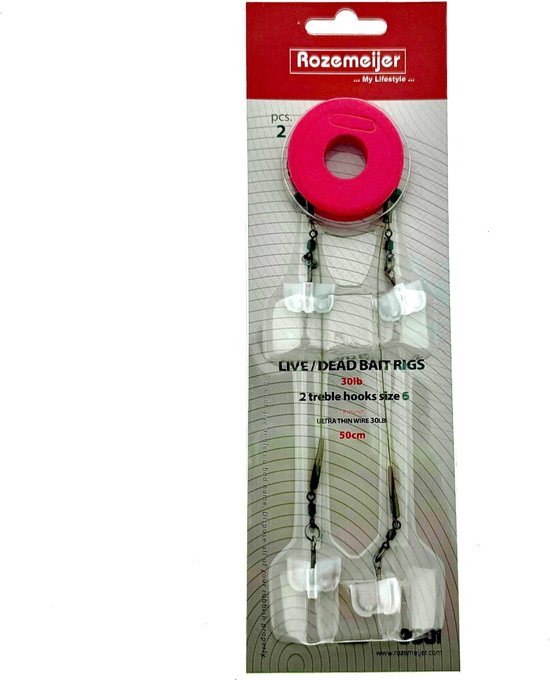 Rozemeijer Live/Deadbait Rigs 30lb - 19 Strand Thin Wire 30lb - Maat : 50cm 2Treble Hooks - Size 2 van Rozemeijer — afbeelding 2