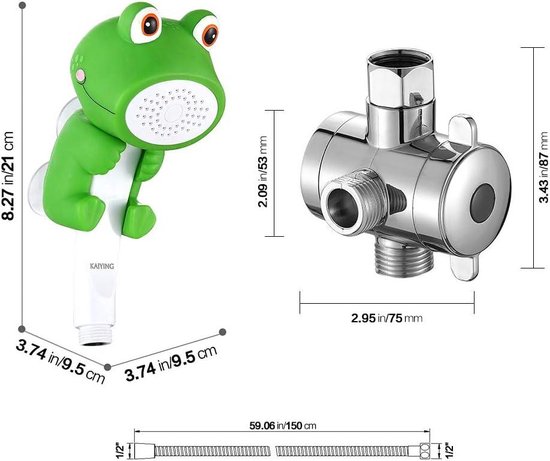 Douchekop kikker voor kinderen - cartoon waterstroom sproeidouche baby handdouche - bad accessoires bad kinderen - douche bevestiging - slang - schakelventiel van KrocoDocche — afbeelding 5