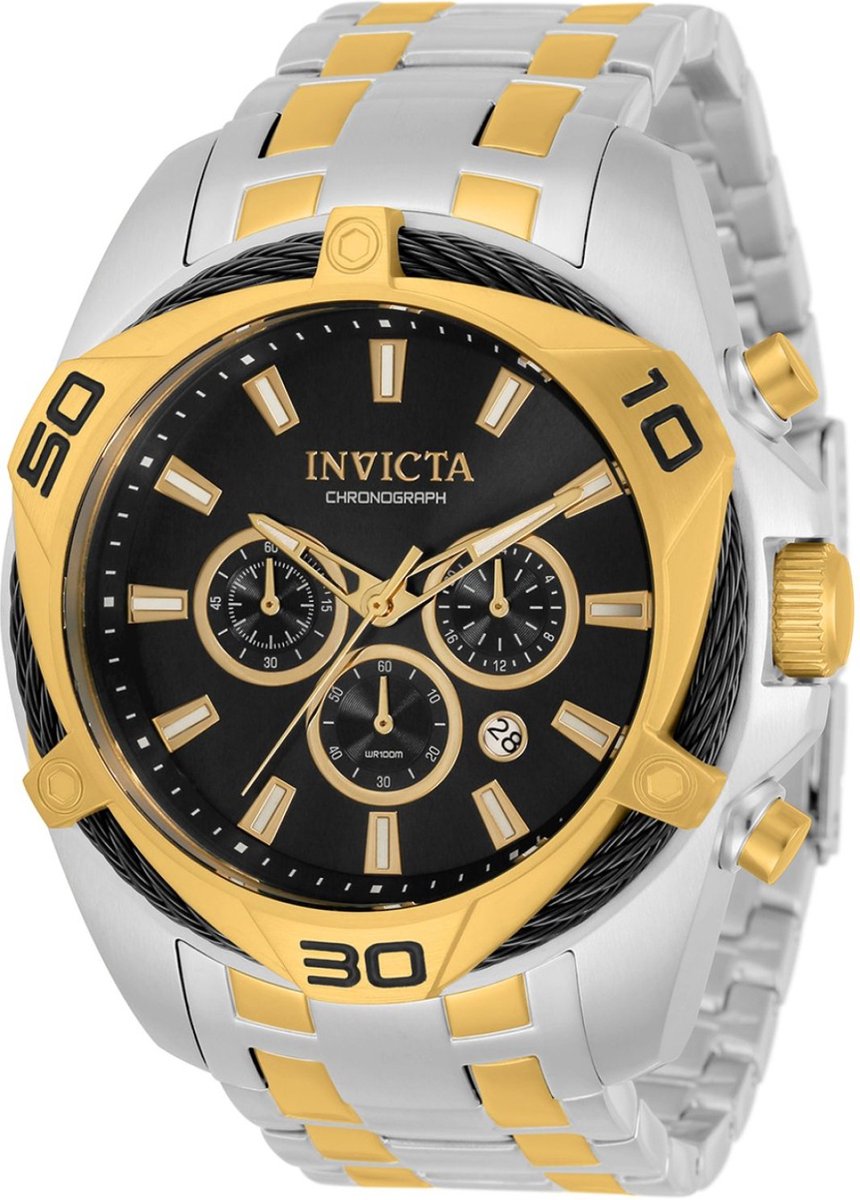 Invicta Bolt 34124 Heren Horloge - Waterdicht - Analoog - Quartz Uurwerk - Roestvrij Staal met zwarte Wijzerplaat -50mm