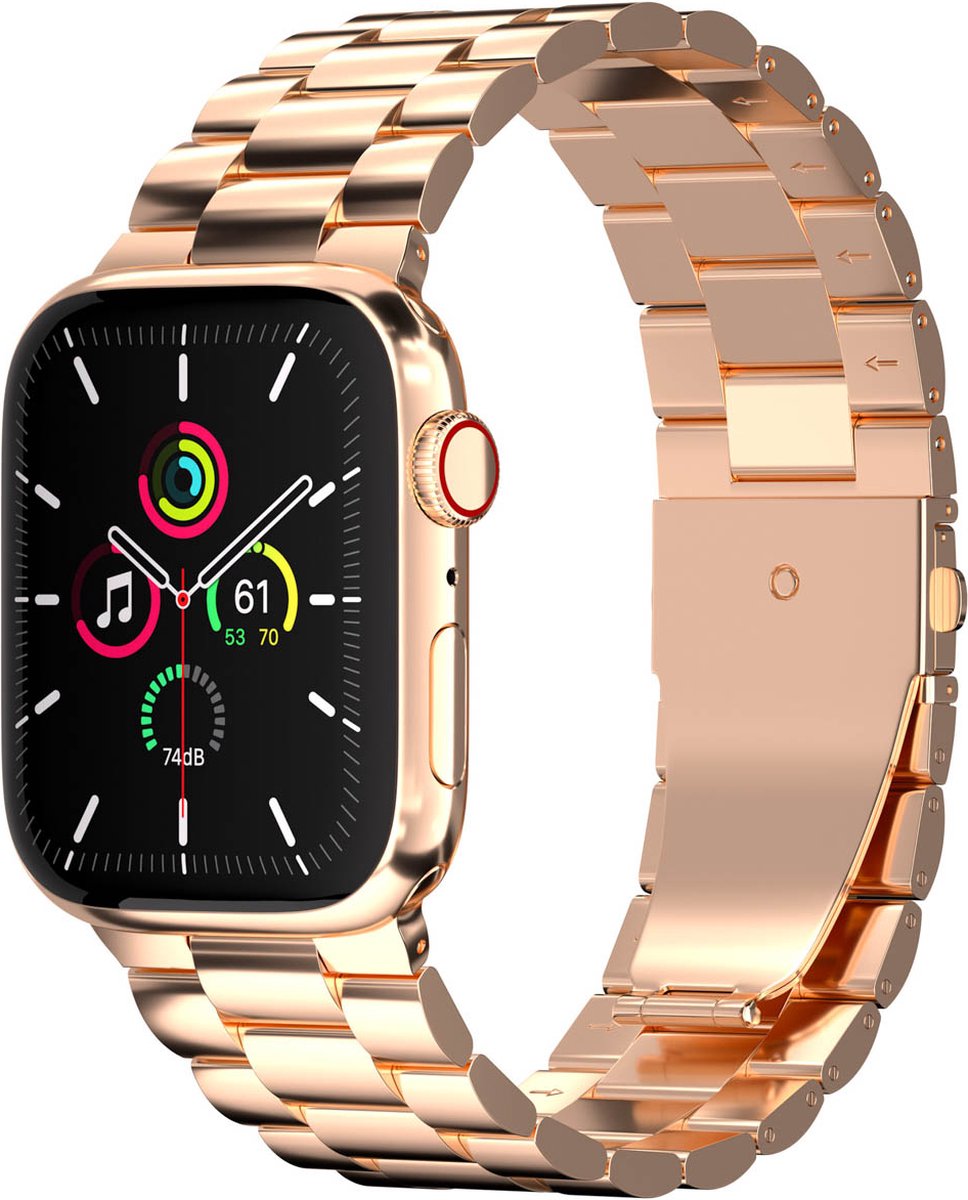 iMoshion Bandje Geschikt voor Apple Watch Bandje Series 1 / 2 / 3 / 4 / 5 / 6 / 7 / 8 / 9 / SE / Ultra (2) - 42 / 44 / 45 / 49 mm - iMoshion Stalen band - Rosé Goud